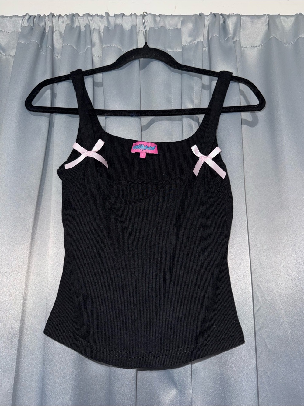 Edikted Black Ribbed Tank with Pink Bow Straps